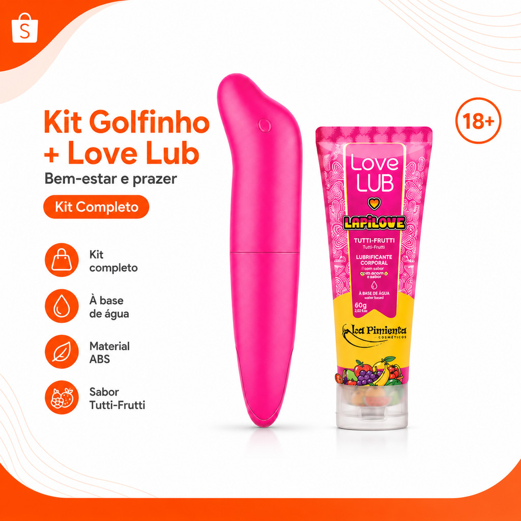 Kit Vibrador Golfinho Liso Rosa Ponto G + Lubrificante LapiLove Beijável 60ml Sex Shop Envio Discreto