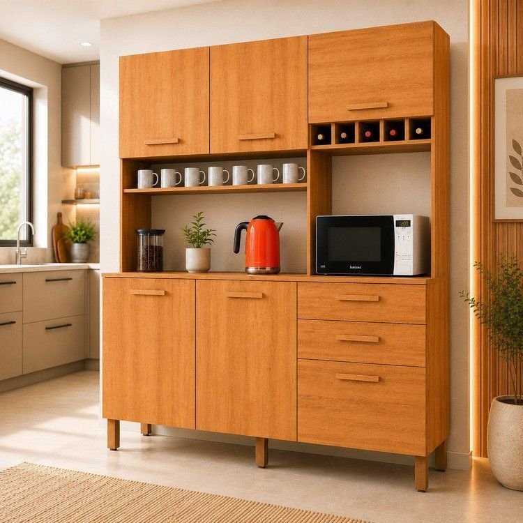 Armário de Cozinha 6 Portas 2 Gavetas 100% MDF Athenas Yescasa Marrom/Cinamomo Cinamomo