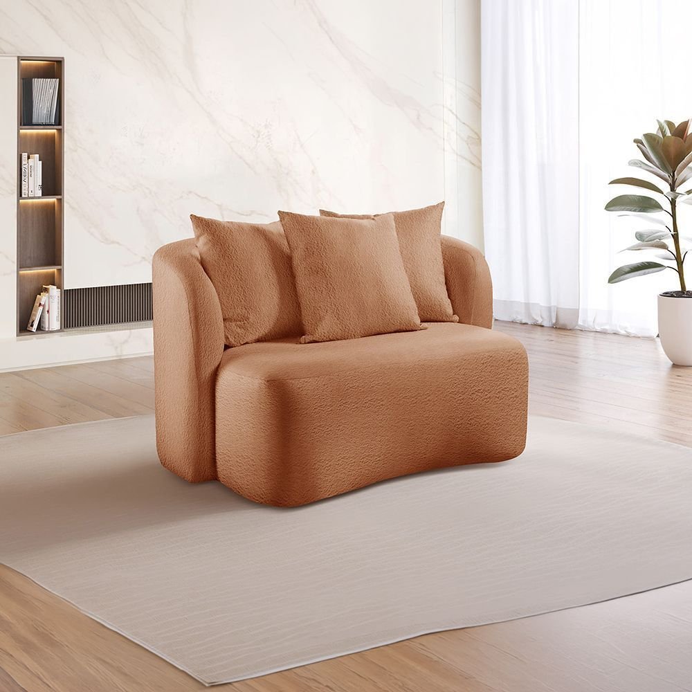 Sofá Curvo Orgânico Orion Elegância e Contemporaneidade Yescasa Laranja Bouclé Laranja