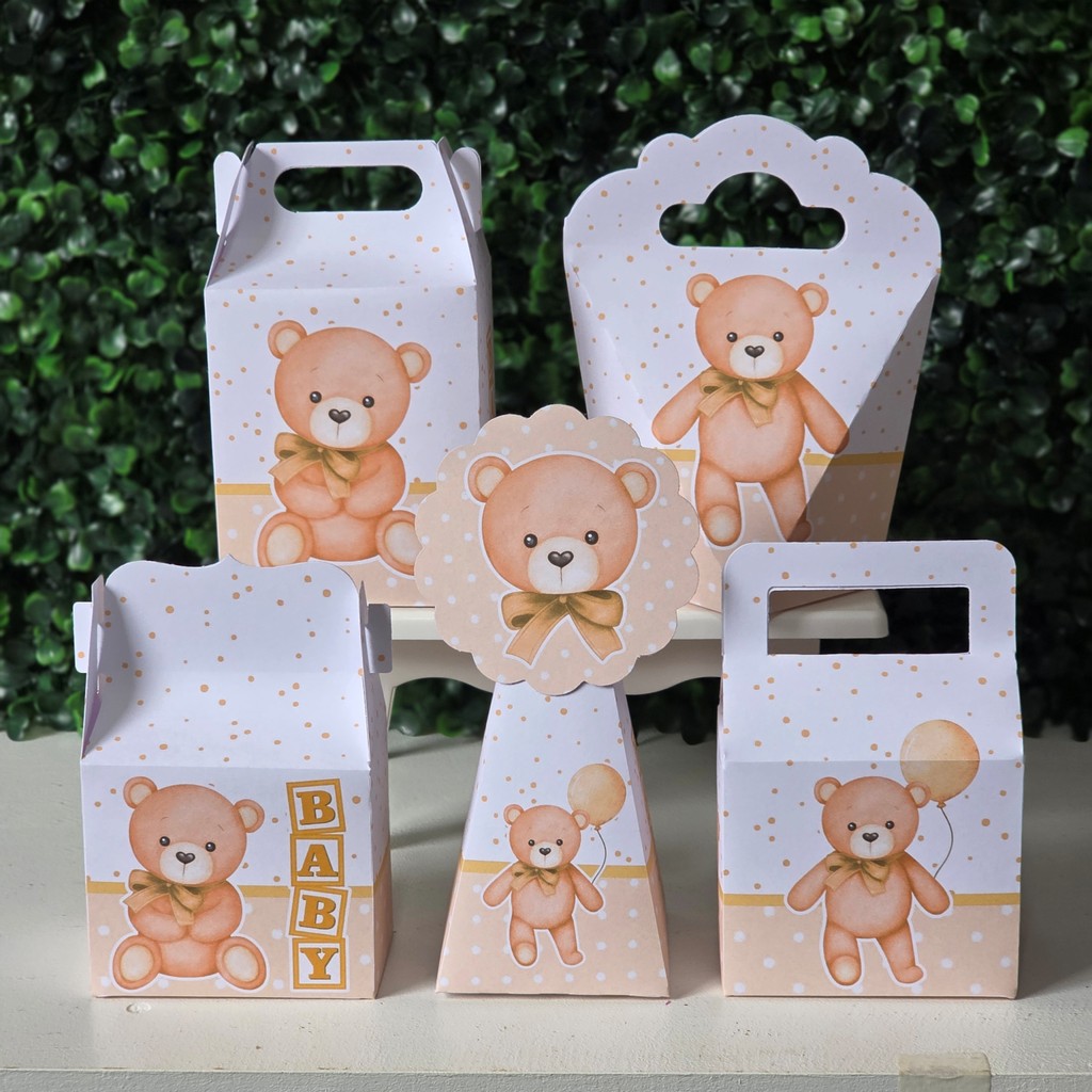Kit Caixinhas URSINHO NEUTRO chá de bebê fraldas revelação festa lembrancinhas mimos decoração personalizados do tema