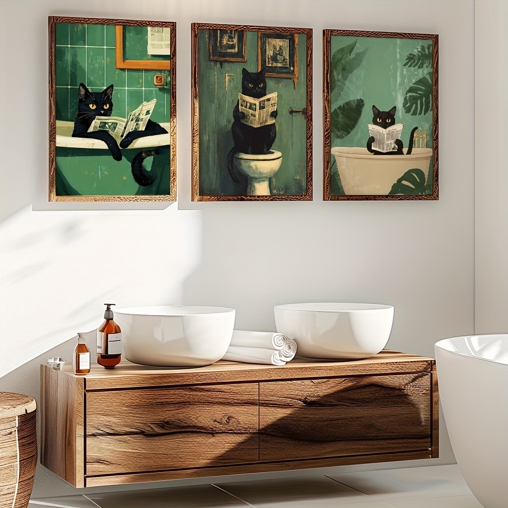 Quadros Decorativos Com Tema de Gatinhos Estudando Decoração Fofa para Paredes de Quartos e Salas de Estar