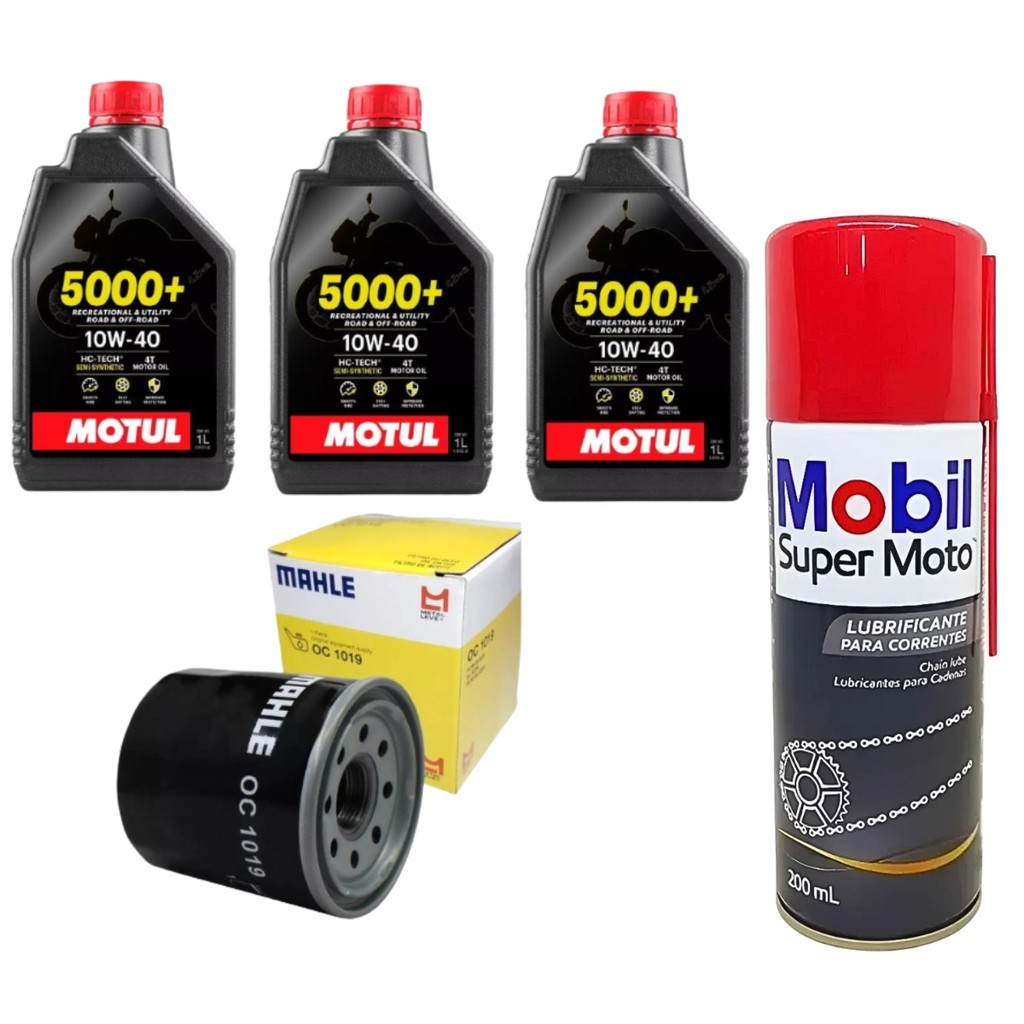 KIT TROCA ÓLEO 3L REVISAO MANUTENÇÃO CB500 XJ6 CB1000 CBR1000 COM FILTRO E LUBRIFICANTE CORRENTE