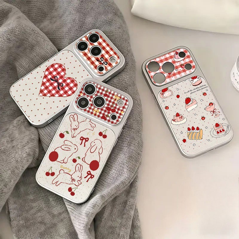 Arco Vermelho Cereja Coelho Coração Xadrez Caso De Couro Para Samsung A57 A06 A16 A15 A55 A07 A35 A54 A37 A26 A05 A34 A3