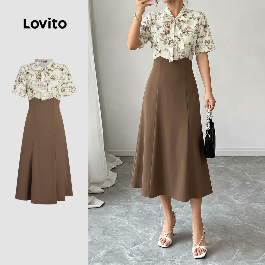 (New Arrival) Lovito Vestido Elegante com Detalhes de Babados Ideal para Primave