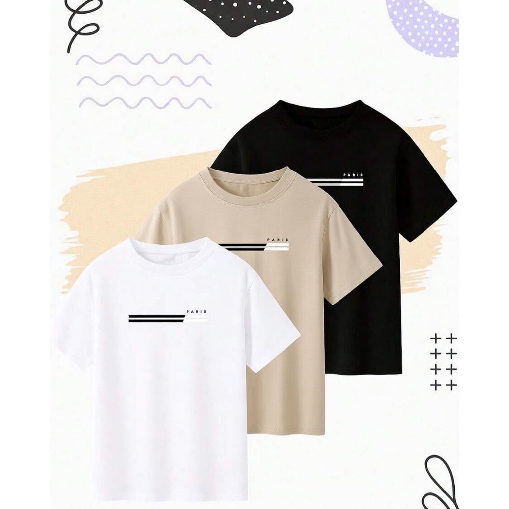 Kit 3 Camisetas Infantis Masculinas Básica Paris Algodão Conforto Estilo Minimalista Premium Meninos