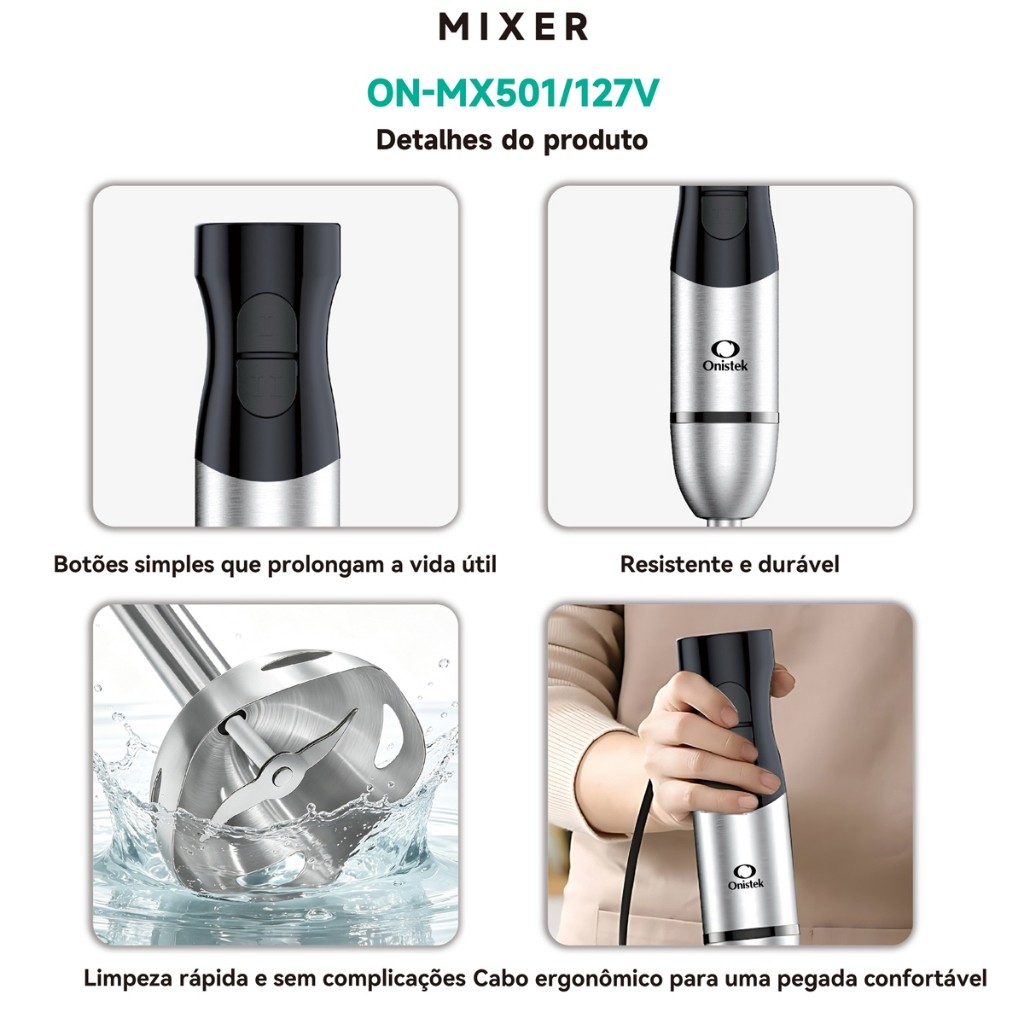 Mixer Vertical Portátil 260w 2 Velocidade 15000 RPM Corpo Aço Inox 110v Ou 220v — imagem 2 de 2