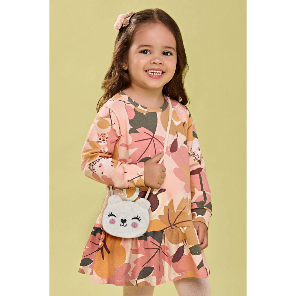 Vestido Infantil Menina Floral Com Bolsa Elian Rosa