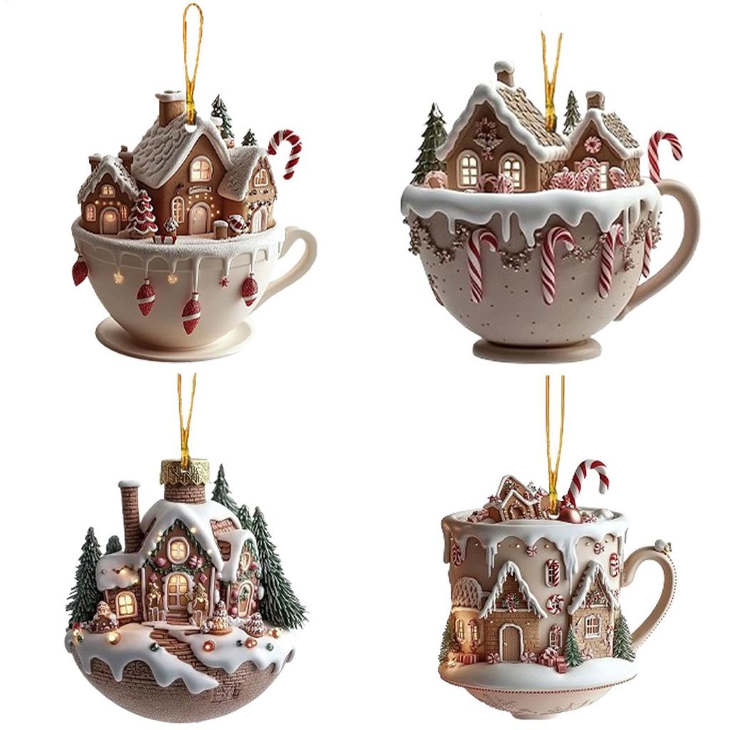 Enfeites De Árvore De Natal Copo Casa Forma Pingente Decoração Festiva Ornamento Decorativo Vintage Para Quarto Corredor