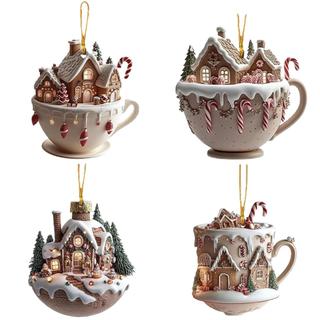 Enfeites De Árvore De Natal Copo Casa Forma Pingente Decoração Festiva Ornamento Decorativo Vintage Para Quarto Corredor