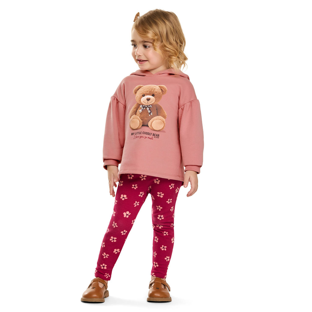 Conjunto Infantil Menina Com Capuz Urso Elian Rosa