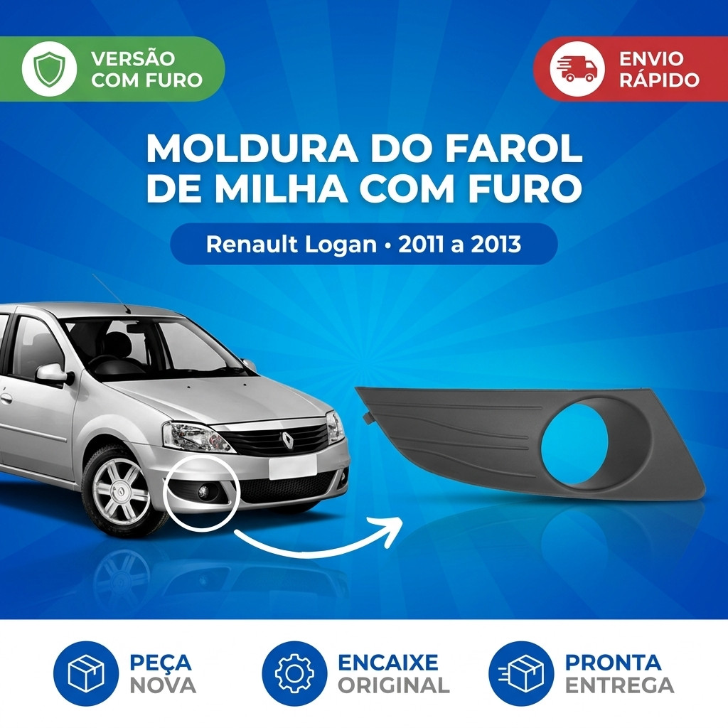 Moldura Farol de Milha Renault Logan 2011 2012 2013 Com Furo Preta Esquerdo Direito