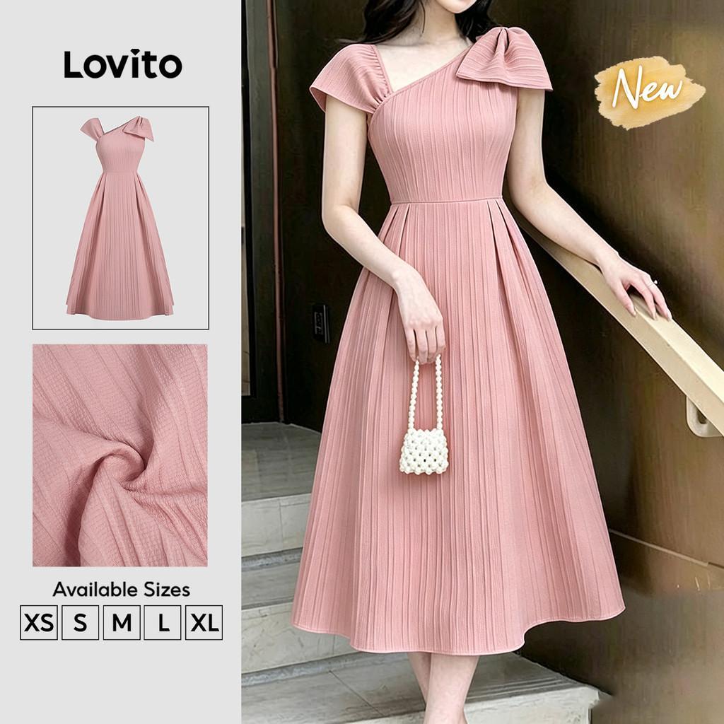 (New Arrival) Lovito Vestido Elegante Assimétrico com Estrutura de Linha Simples Rosa Primavera/verão para mulheres DRB202P2D136