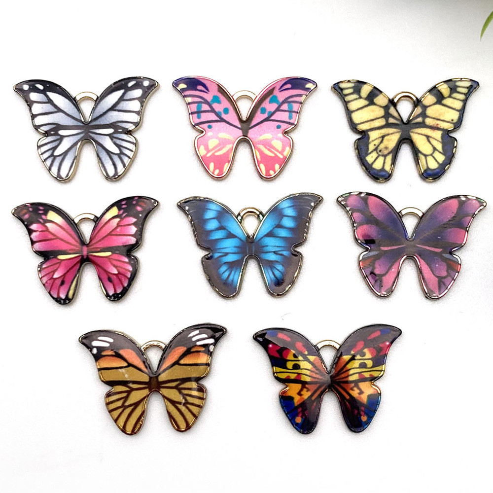 Criativo europeu americano moda jóias acessórios diy cor impressa borboleta acessórios liga brincos colar pingente pinge