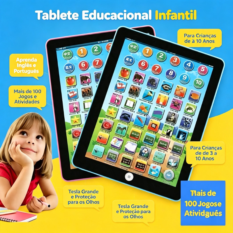Tablet Interativo Infantil Bilíngue educativo Brinquedo De Crianças Educativo menino e menina