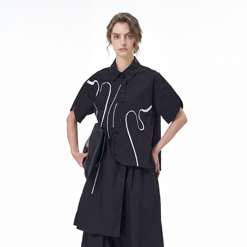 Olhos Grandes [Roupas Femininas Estilo Yamamoto] Camisa de Manga Curta-2026 Verão Plus Size Roupas Femininas Soltas Olha