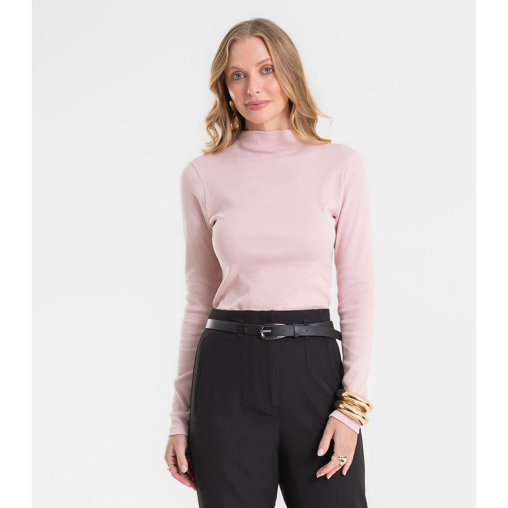 Blusa Manga Longa Ribana Básica Rovitex Rosa
