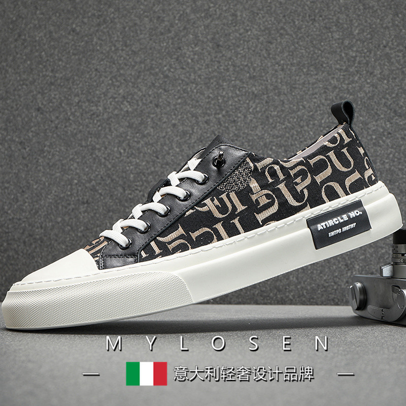 Milosen sapatos masculinos 2025 novo estilo respirável sapatos de lona moda masculina plana sapatos casuais sola macia t