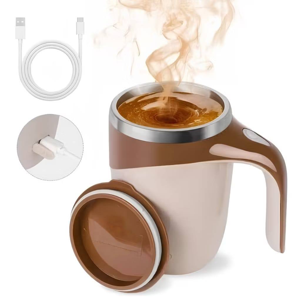 Caneca Misturadora Automática 380ml Inox Recarregável Magnética para Café Shake