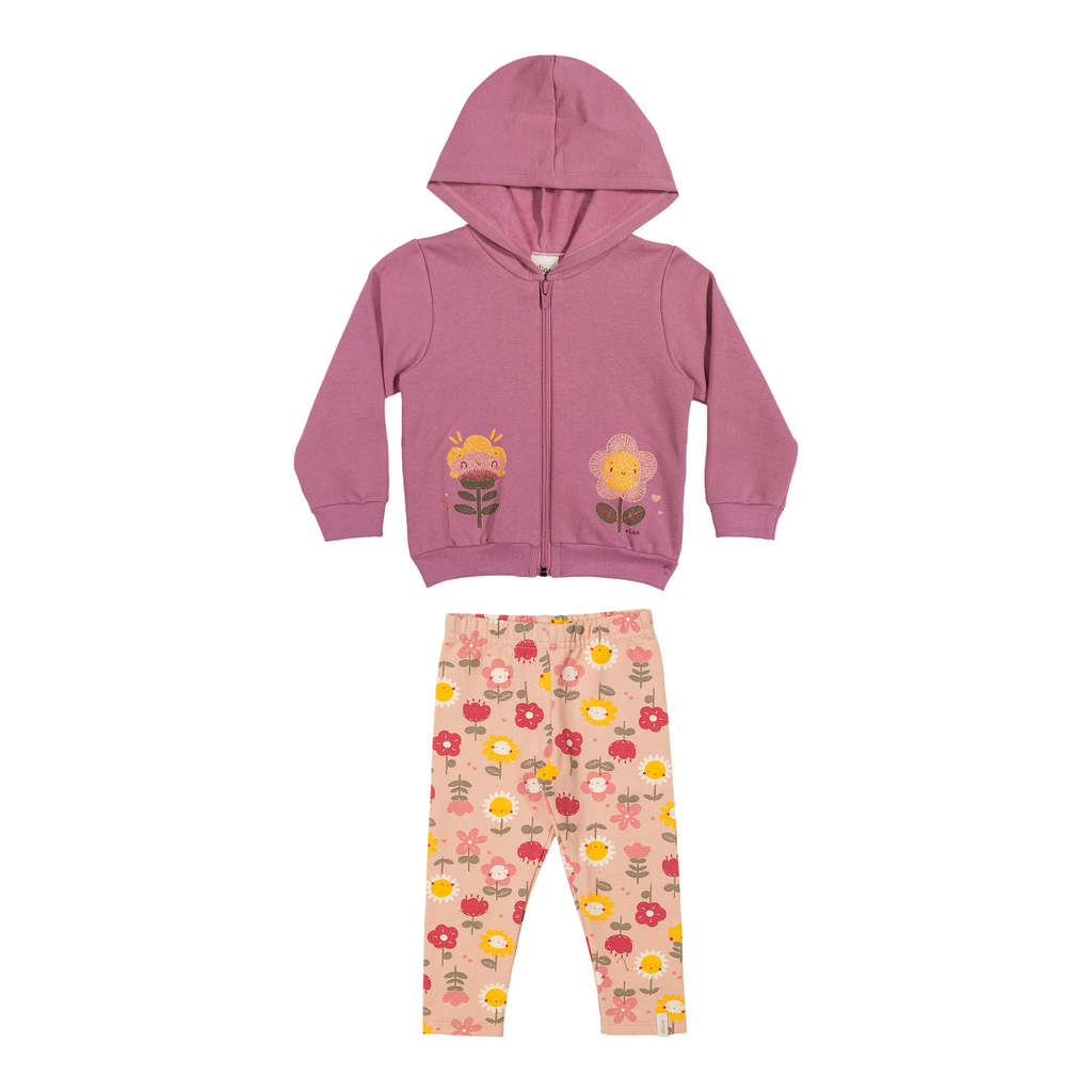 Conjunto Bebê Menina Com Capuz Flores Elian Rosa