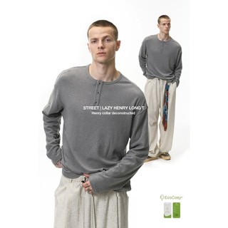 Camiseta masculina preguiçosa Henry de manga comprida outono novos produtos Street Wear cor sólida casual camiseta Top s