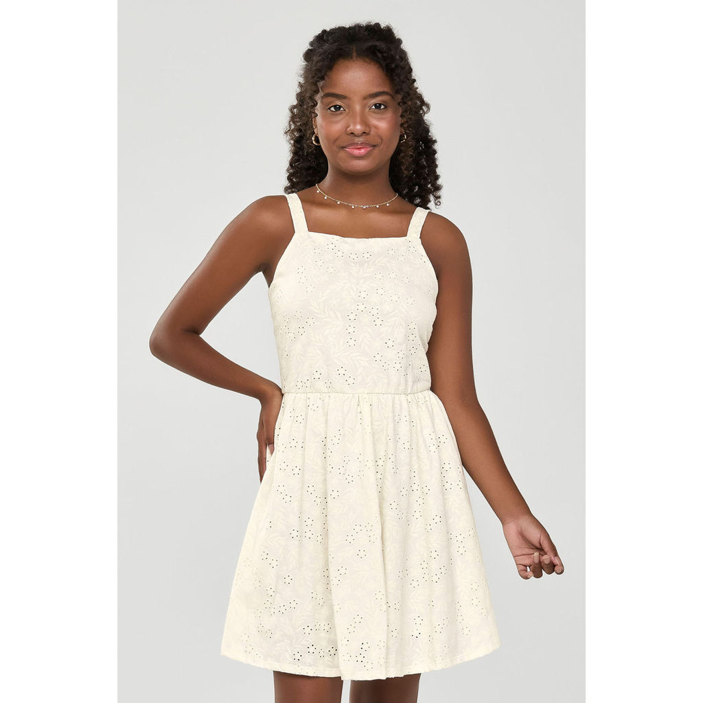Vestido Juvenil Menina Devorê Floral Beats Bege