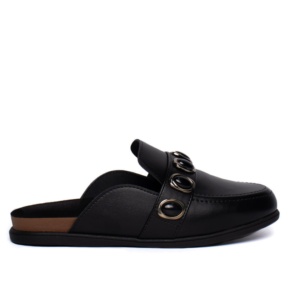 Mule Feminina Moleca Napa Aplicações Preto