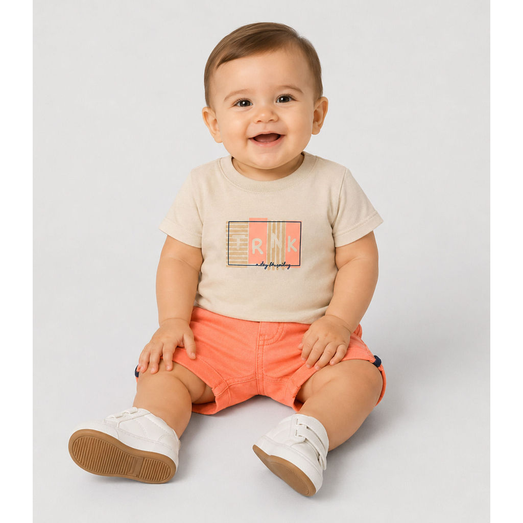 Conjunto Infantil Camiseta Com Bermuda Trick Nick Bege