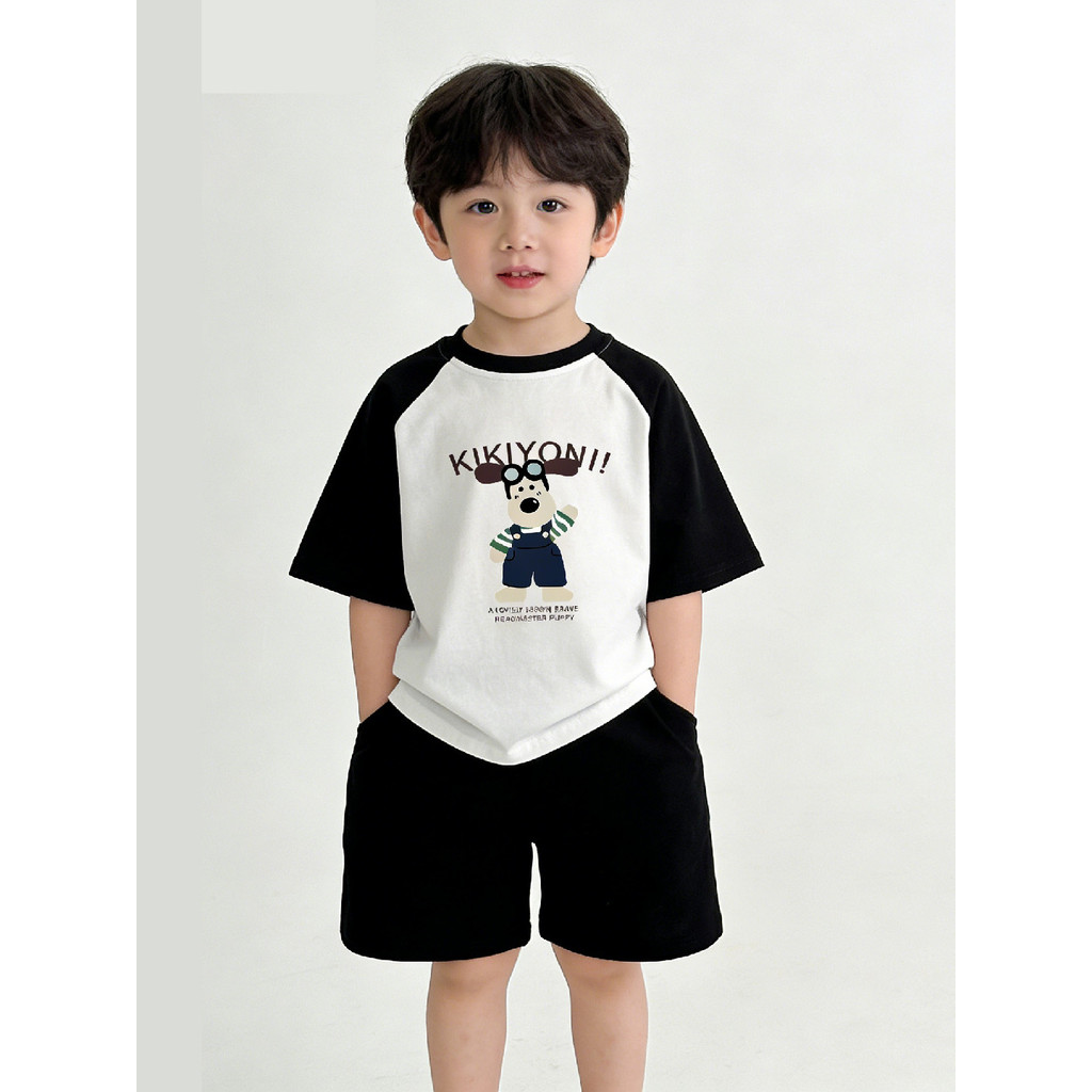 Meninos contraste cor de manga curta camiseta verão versão coreana solta crianças roupas de verão bebê menina puro algod
