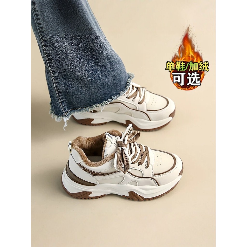 Papai sapatos femininos 2026 outono inverno novo estilo forro de lã engrossado quente All-Match sapatos femininos sapato