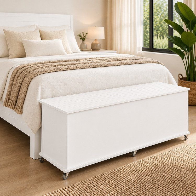 Baú Banco em MDF/MDP 135x44,5x38,5cm Luca Branco Branco