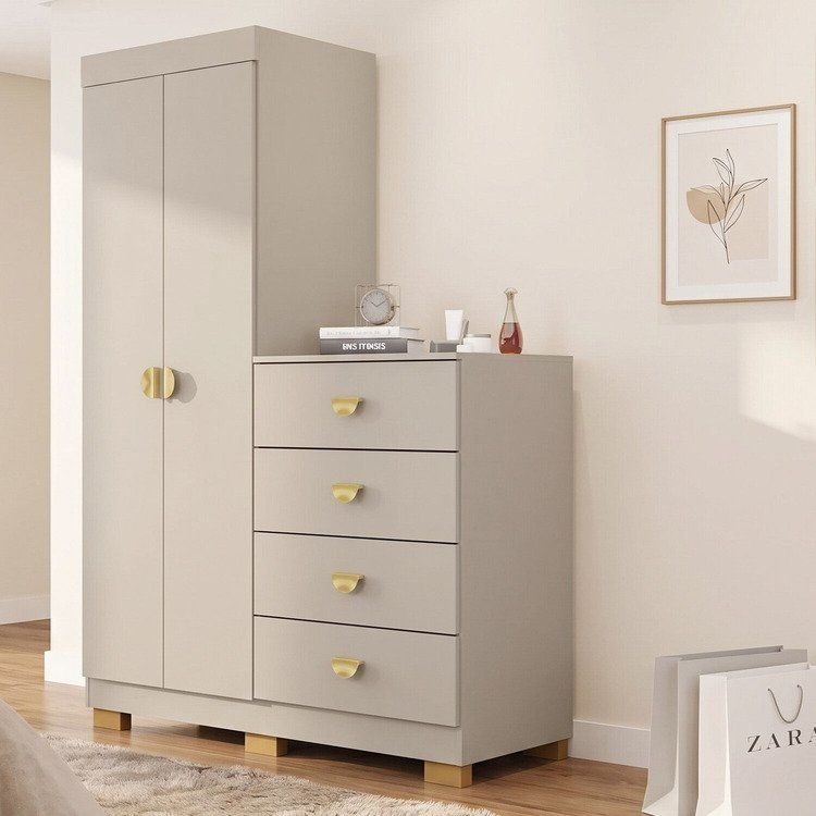 Cômoda Guarda-Roupa Cristal 2 Portas 4 Gavetas Fendi
