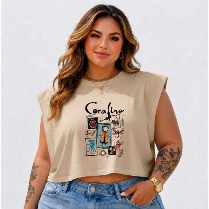 Cropped Feminino Plus Size Oversized Coralino Regata Casual Verão 100% Algodão Tendência