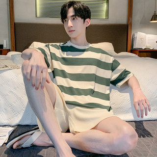 Pijamas masculinos verão Modal Shorts de manga curta estilo fino juventude solto pode usar fora listrado Homewear terno