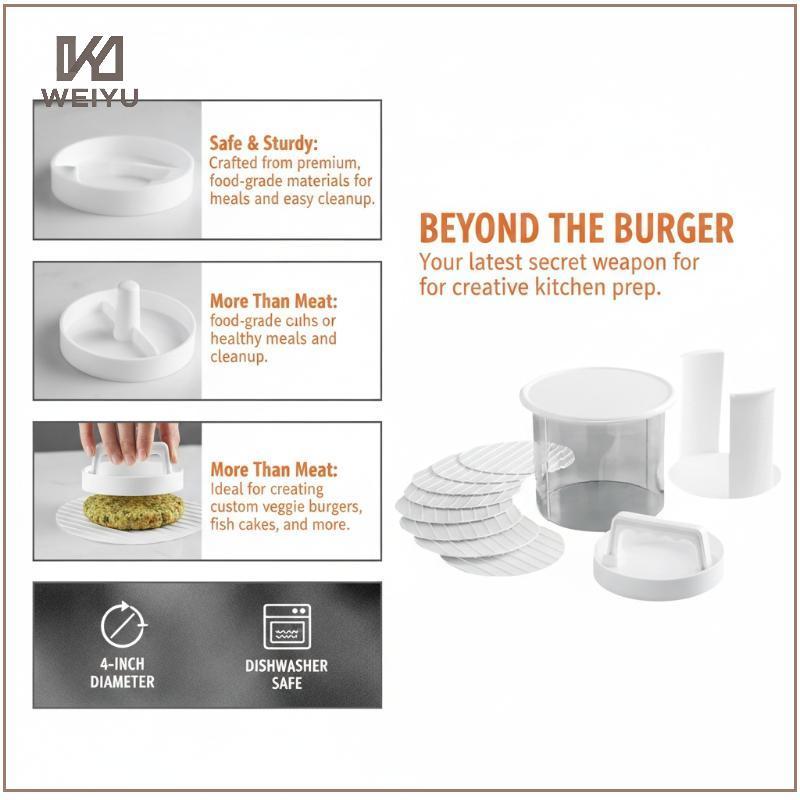 WEIYU Multi Camada Hambúrguer Patty Maker Com Recipiente De Armazenamento Não Sti Carne Imprensa Molde Congelável Caixa 