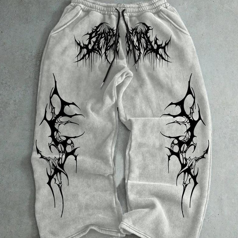 Calça Moletom Baggy Estampa Dark Tribal Unissex Streetwear Casual Confortável Moda Gringa - Envio Rápido