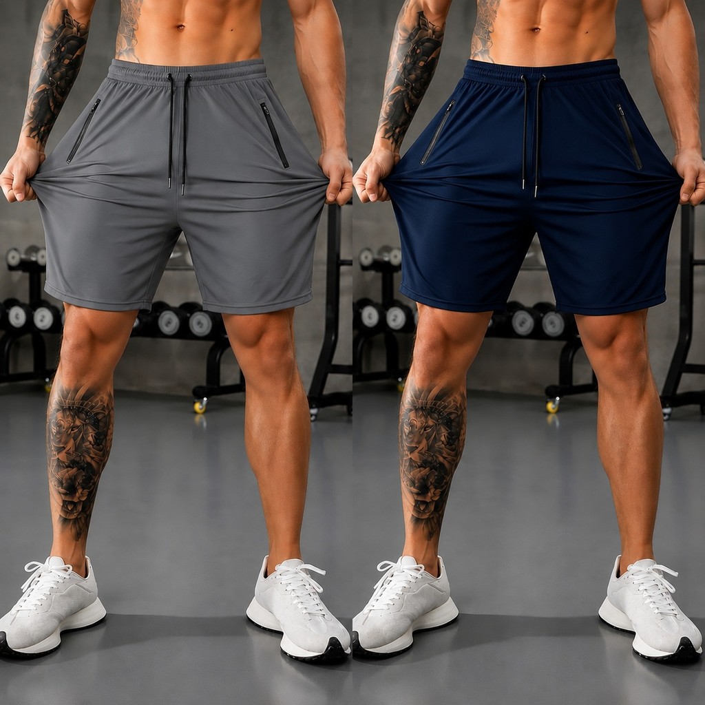 Kit 2 Bermudas Fitness Masculinas com Elastano Bolsos com Zíper Confortável para Academia Corrida e Treino