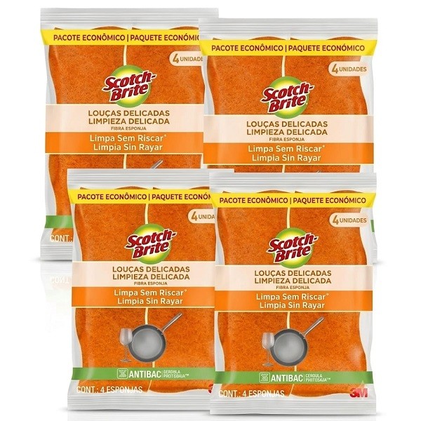 Kit com 16 Esponja Louças Delicadas Laranja SCOTCH Brite