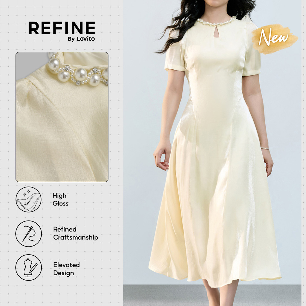 (New Arrival) (Refine by Lovito) Vestido Laranjaâmbar Longo Evasê Dupla Camada Brilhante Para Trabalho Feminino DRR43P1D054