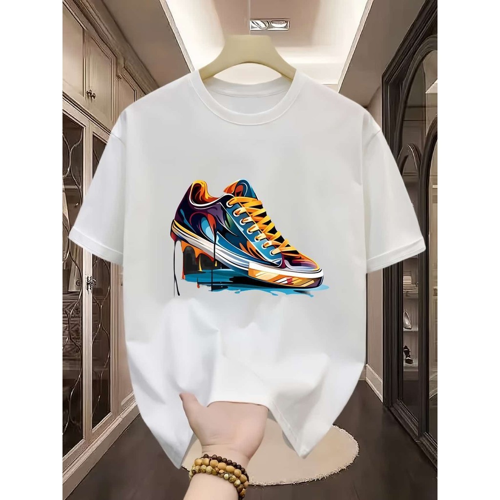 Camiseta Masculina Estampada – Gola Redonda Manga Curta , Top Versátil Para Lazer E Esportes Diários , Estampa Moderna ,