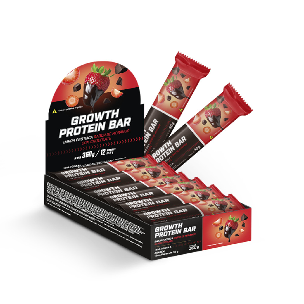 Barra De Proteína (cx. 12 Unid.) Growth Supplements - Morango com Chocolate