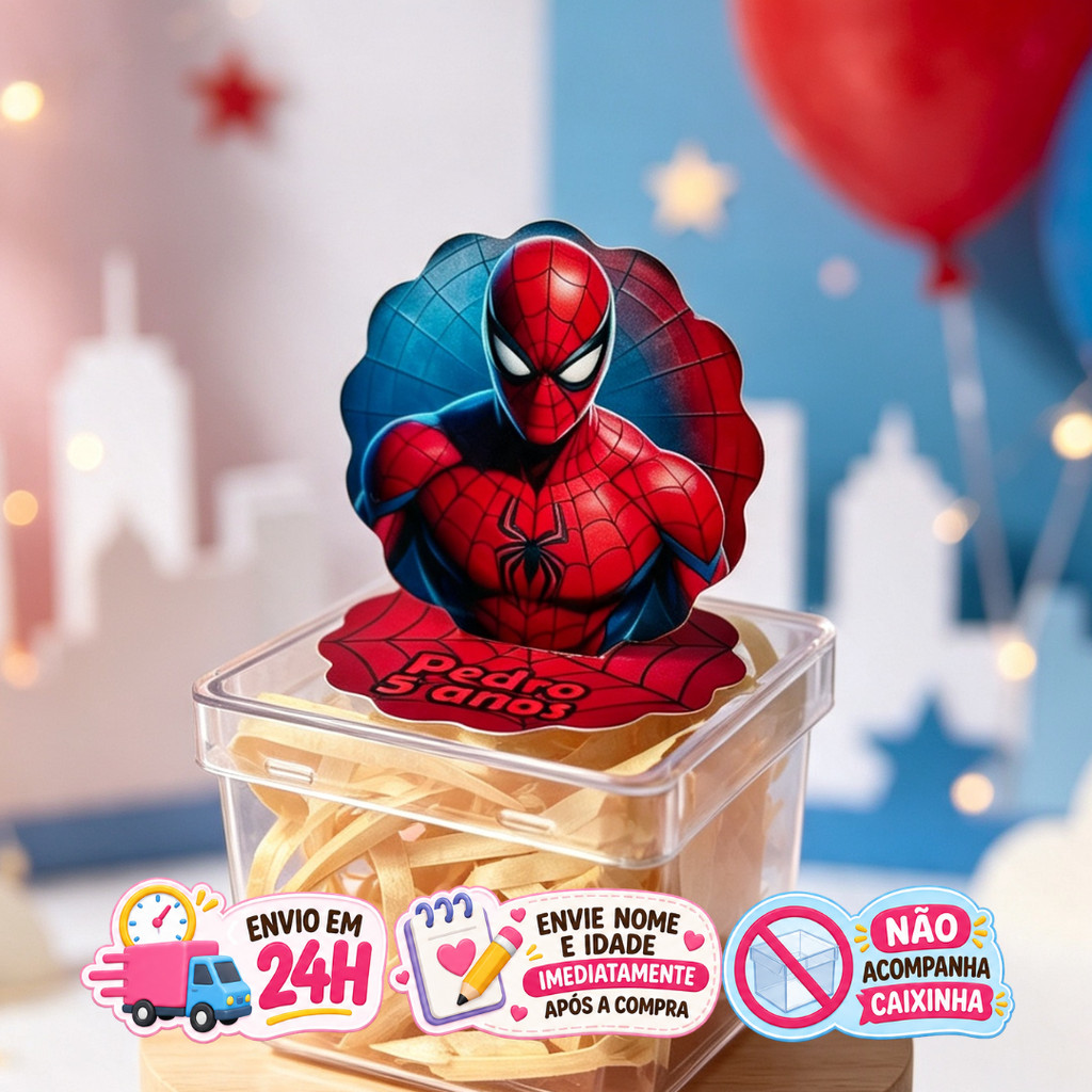 Aplique em Pé 3D Homem Aranha Personalizado Lembrancinha Festa Infantil Kit 10 a 50 unidades