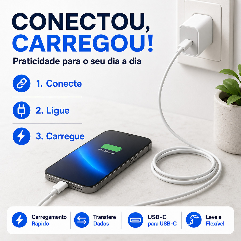 Cabo Tipo C Turbo 1M 60W Para IPhone e Android Carregamento e Dados — imagem 2 de 2