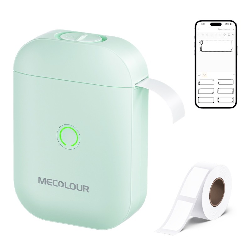 MECOLOUR Etiqueta Térmica Portátil Mini Impressora + 1 Rolo Compatível Android E Ios Home Escritório Escola Supermercado
