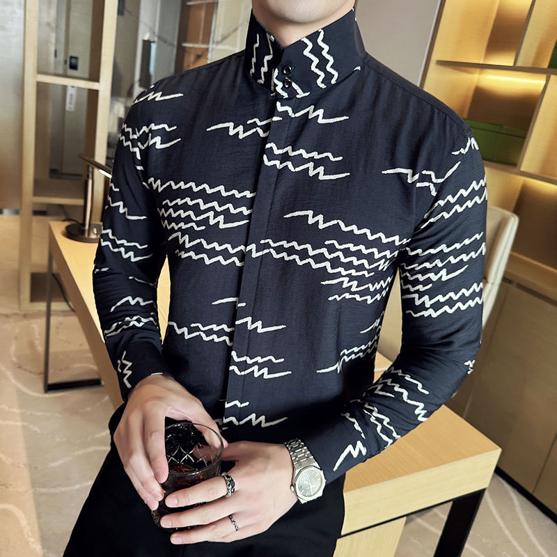 Outono único na moda camisa de manga comprida masculina juventude magro-ajuste All-Match gola alta camisa masculina na m