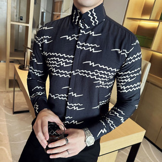 Outono único na moda camisa de manga comprida masculina juventude magro-ajuste All-Match gola alta camisa masculina na m
