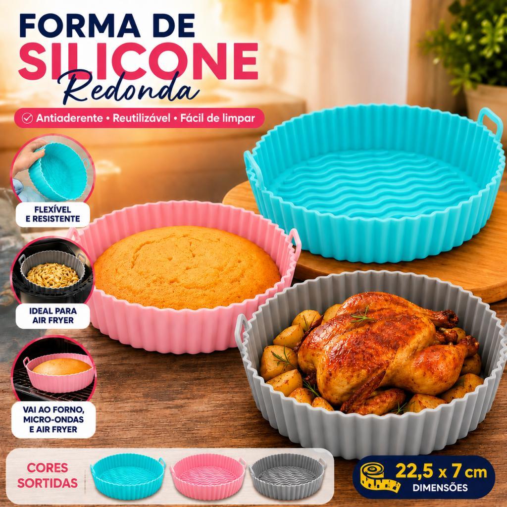 Forma de Silicone Cor Sortida Antiaderente Redonda Airfryer Forno Elétrico Micro-ondas Fritadeira Reutilizável Flexível