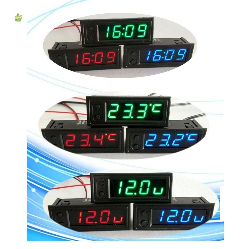 Relógio Voltímetro Com Display LED Digital Para Veículo Automotivo-Função Luminosa 3 Em 1