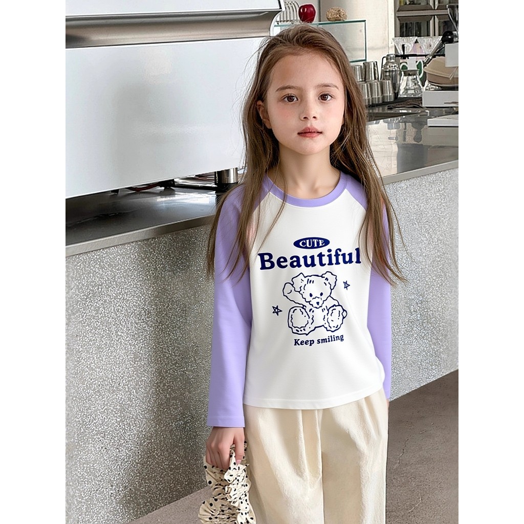 Médio grande crianças marca comércio exterior roupas infantis meninas puro algodão impresso camiseta de manga comprida o