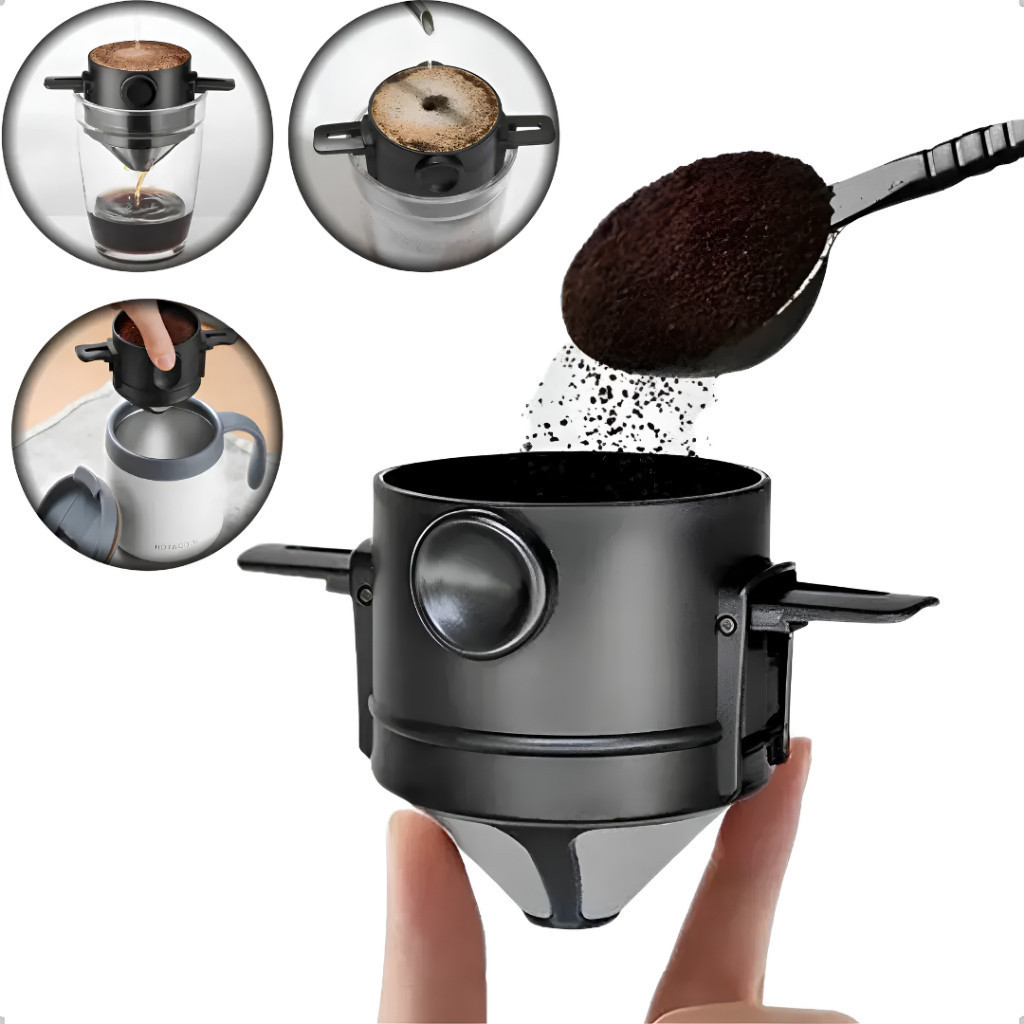Filtro de Café Permanente Inox 304 Dobrável Reutilizável para Viagem e Camping