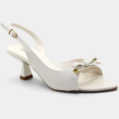 Sandália Casteliê Slingback Bico Fino Laço Feminina - Off White